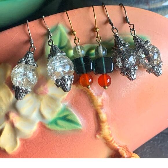 Vintage Jewelry - Vintage Glasswork Bead hook earrings, 3 PAIRS, Unmarked